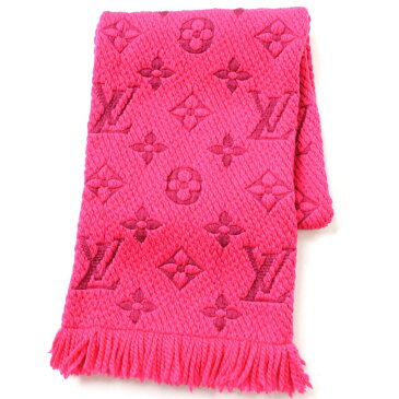 【中古】良品◇正規品 LOUIS VUITTON ルイヴィトン M78769 エシャルプ ロゴマニア モノグラム柄 シルク混 ニットマフラー 襟巻 フューシャピンク