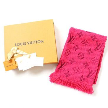 【中古】良品◇正規品 LOUIS VUITTON ルイヴィトン M78769 エシャルプ ロゴマニア モノグラム柄 シルク混 ニットマフラー 襟巻 フューシャピンク