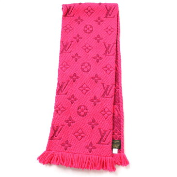 【中古】良品◇正規品 LOUIS VUITTON ルイヴィトン M78769 エシャルプ ロゴマニア モノグラム柄 シルク混 ニットマフラー 襟巻 フューシャピンク