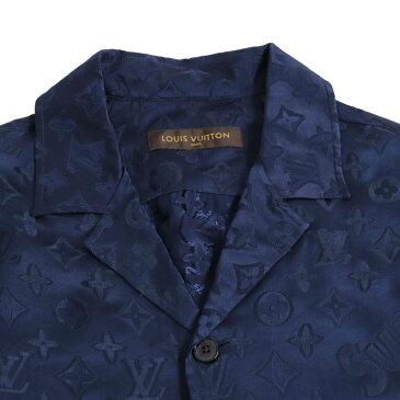 【中古】美品▽2017年製 ルイヴィトン×シュプリーム モノグラム シルク混 長袖 パジャマシャツ ネイビー XL イタリア製 正規品 メンズ