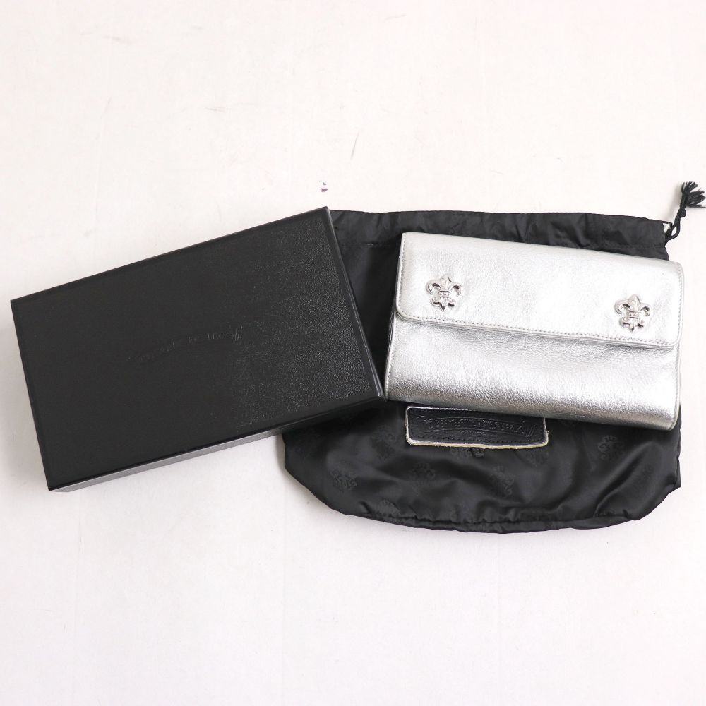 【中古】良品◆CHROME HEARTS　クロムハーツ　DINNER PRS3　BSフレア　レザー　クラッチバッグ　シルバー　メンズ