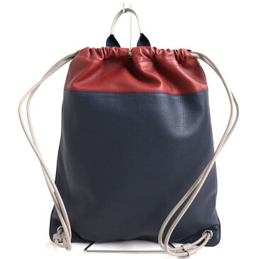 【中古】極美品◆Dior HOMME ディオールオム ロゴ金具付き レザーナップサック/バックパック ブルー×レッド イタリア製 メンズ