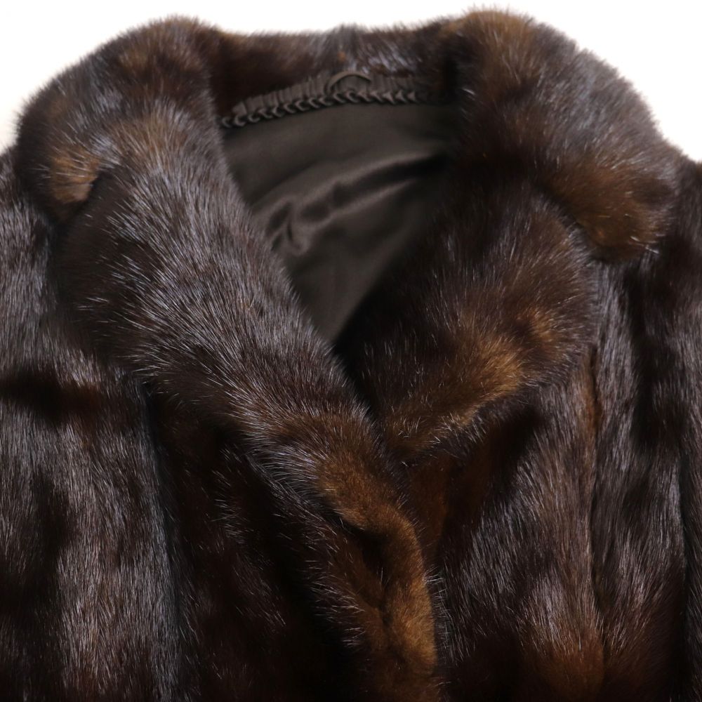 毛並み極美品▽MINK ミンク 本毛皮コート ダークブラウン 毛質艶やか