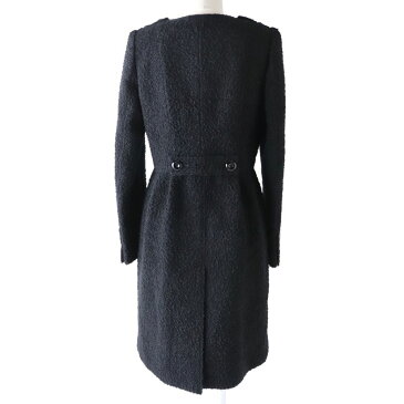 【中古】極美品◇正規品 BURBERRY LONDON バーバリーロンドン ロゴボタン付 モヘア混 ノーカラー ツイードコート ブラック 黒 レディース 40 日本製