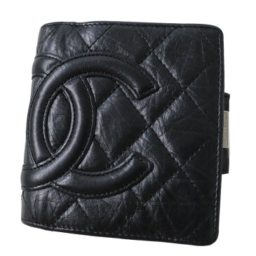 【中古】極美品◎CHANEL シャネル A26720 レディース カンボンライン ココマーク 2つ折り がま口 財布／コンパクトウォレット 黒 箱・シール付き