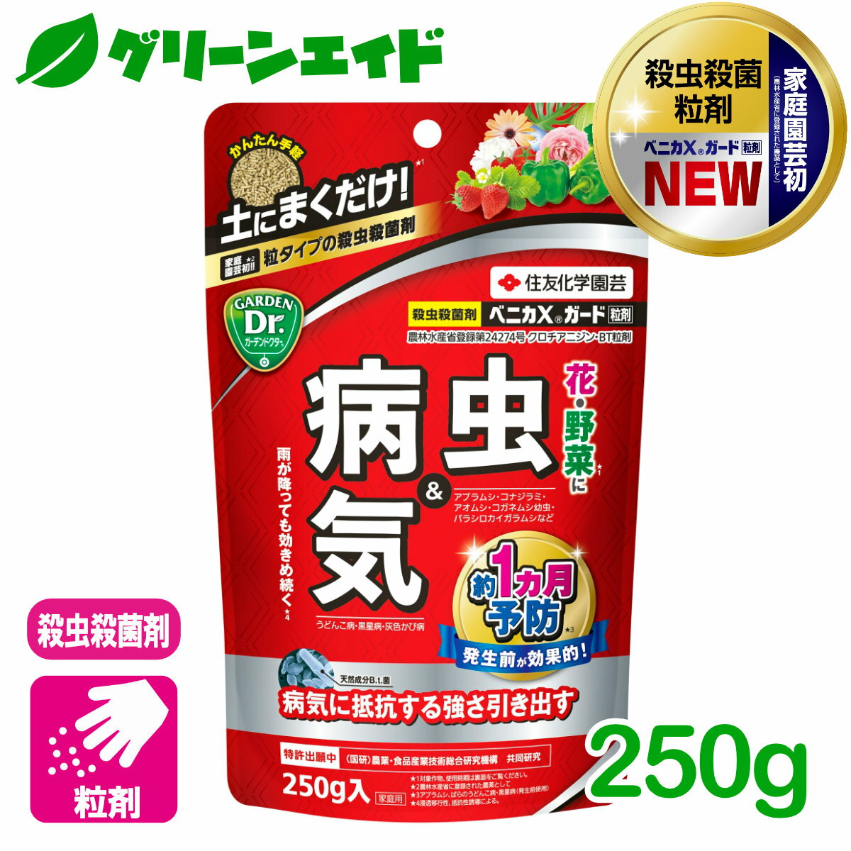 殺虫剤 殺菌剤 ベニカXガード粒剤 250g 住友化学園芸 粒剤 病気 虫 ガーデニング 園芸 ビギナー向け 初心者向け