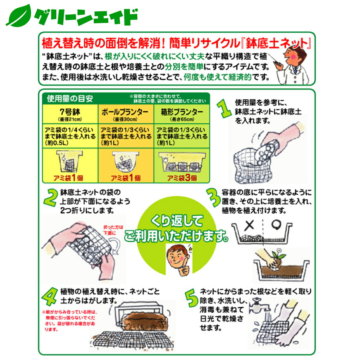 鉢底ネット アミ袋 鉢底ネット アミ袋10枚入 花ごころ 園芸用品 鉢底石 土壌改良 通気性 排水性 園芸 2