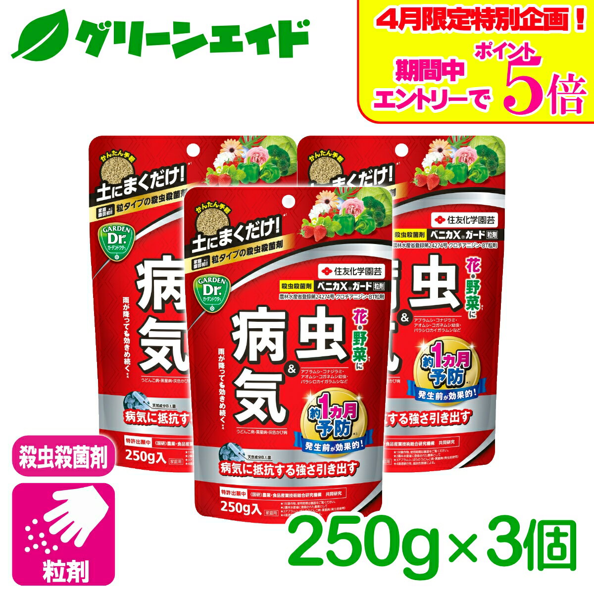 ＼エントリーで全品ポイント5倍キャンペーン実施中！／まとめ買い 3袋セット 殺虫剤 殺菌剤 ベニカXガード粒剤 250g×3袋 住友化学園芸 粒剤 病気 虫 ガーデニング 園芸 ビギナー向け 初心者向け