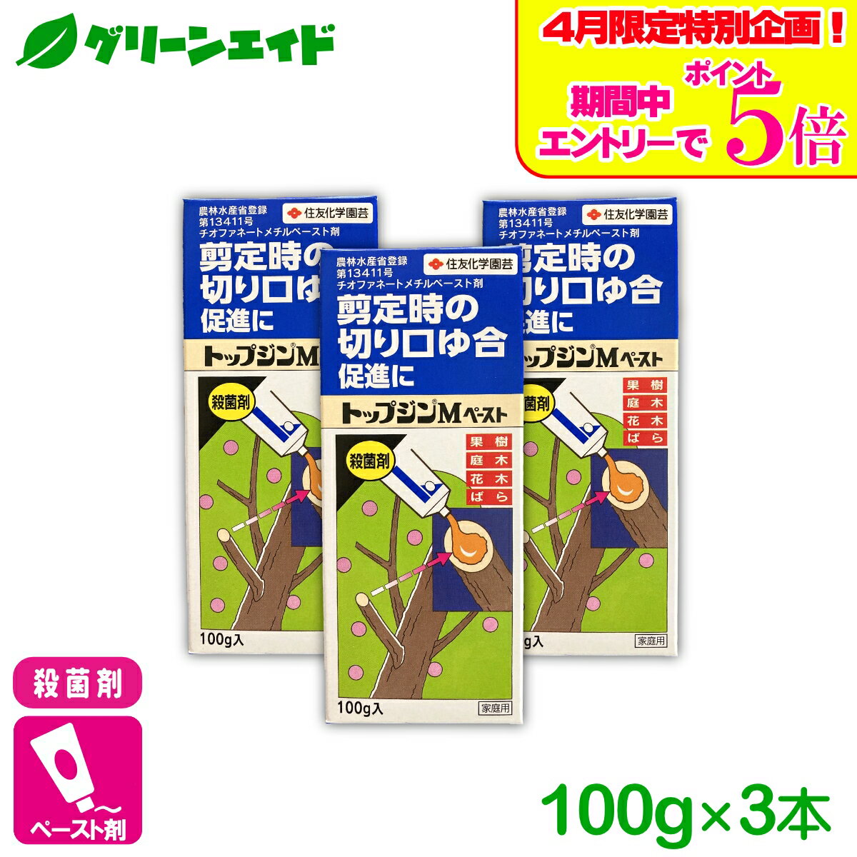 ＼エントリーでP5倍＆数量限定10%クーポンのWキャンペーン実施中！／【送料無料】 まとめ買い 3本セット 殺菌剤 トップジンMペースト 100g 住友化学園芸 果樹 果物 家庭菜園 園芸 ガーデニング