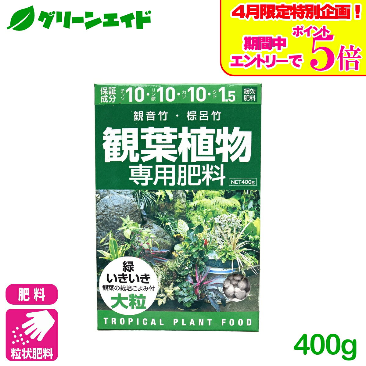 ＼エントリーで全品ポイント5倍キャンペーン実施中！／観葉植物 肥料 観葉植物専用肥料 400g アミノール化学研究所 観音竹 棕櫚竹 園芸 ガーデニング 初心者向け ビギナー向け