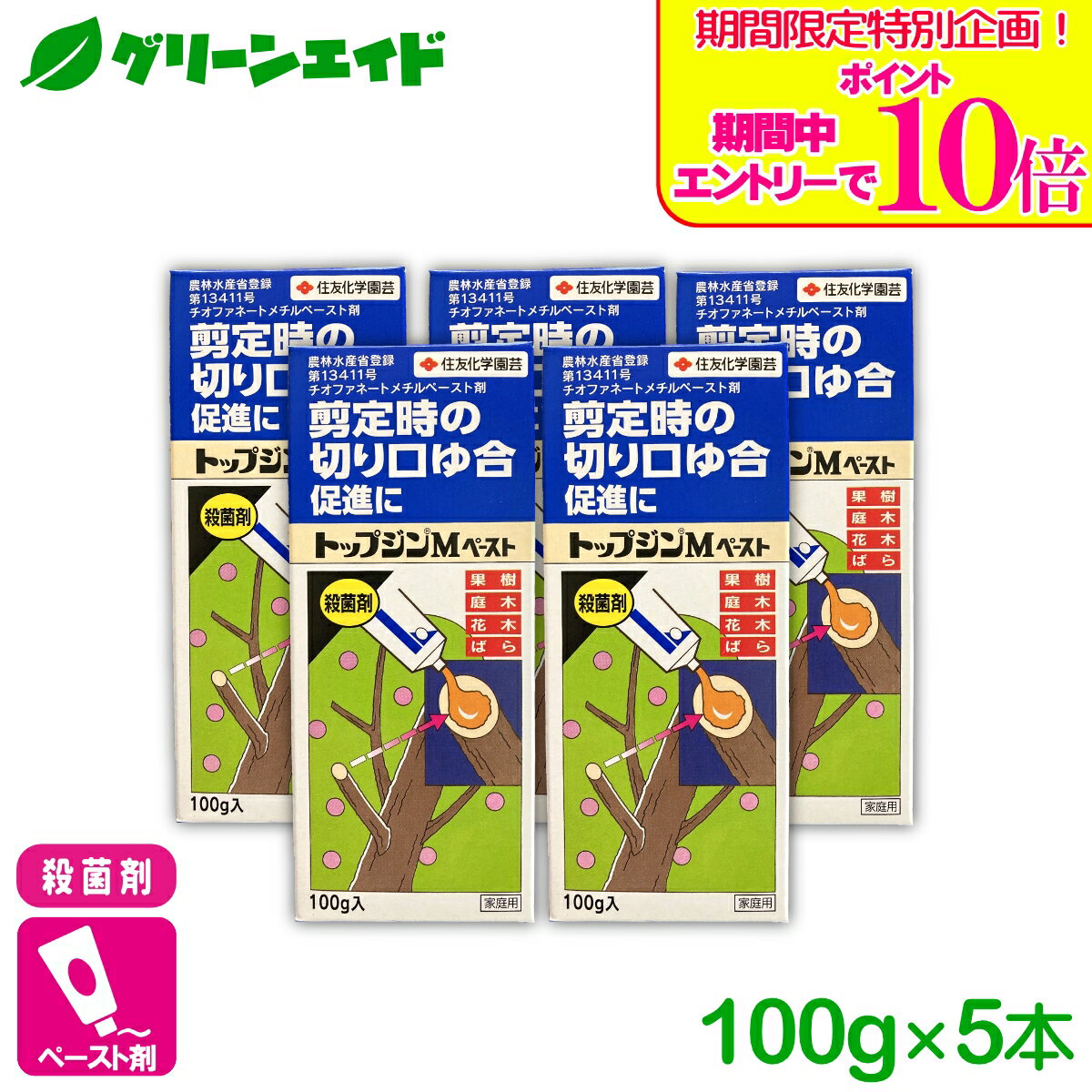 ＼期間限定！エントリーでポイント10倍キャンペーン実施中！／【送料無料】 まとめ買い 5本セット 殺菌剤 トップジンMペースト 100g 住友化学園芸 果樹 果物 家庭菜園 園芸 ガーデニング