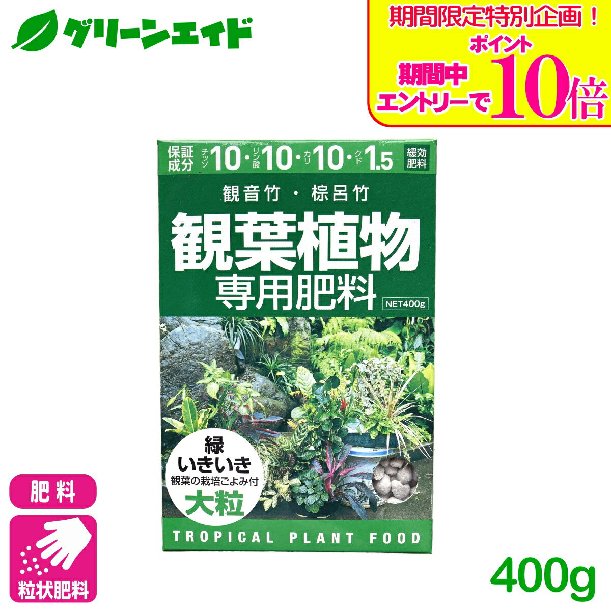 ＼期間限定！エントリーでポイント10倍キャンペーン実施中！／観葉植物 肥料 観葉植物専用肥料 400g アミノール化学研究所 観音竹 棕櫚竹 園芸 ガーデニング 初心者向け ビギナー向け