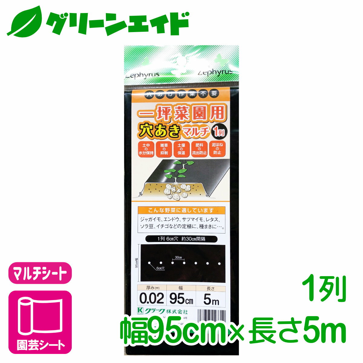 マルチング 一坪菜園用穴あきマルチ 1列 0.95×5m マツモト 家庭菜園 園芸 ガーデニング 初心者向け ビギナー向け