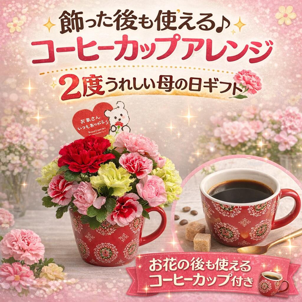 ★母の日★【アレンジメント】ボックス/フラワーギフト/御祝/お祝い/花/花/母の日/カーネーション/間に合う/花キューピット/BOXフラワー/コーヒーカップ