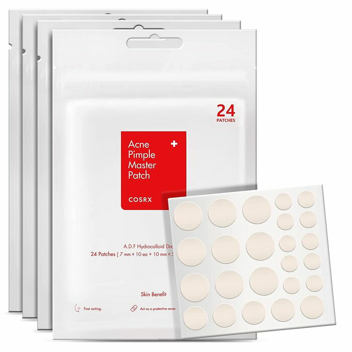 COSRX Acne Pimple Patch　4シート入り　 (1シート、24パッチ入り) 　Absorbing Hydrocolloid Spot Treatment Fast Healing　二キビパッチ　スポットトリートメント ファストヒーリング　ニキビ　スポットパッチ　ニキビケア