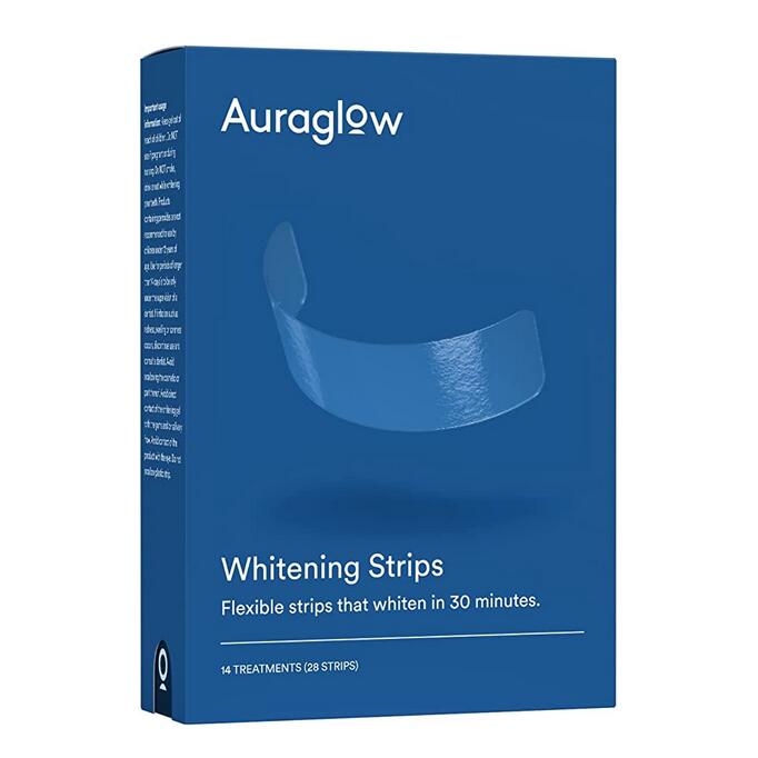 【追跡可能海外メール便】 AuraGlow Teeth Whitening Strips 8 Strips, 14 Day Treatment オーラグロウ 14回分（28枚） Enamel Safe, Whiten Teeth, Hydrogen Peroxide Stripsホワイトニングケア　ホワイトニング　白い歯　虫歯予防　テープ　ホワイトニングテープ