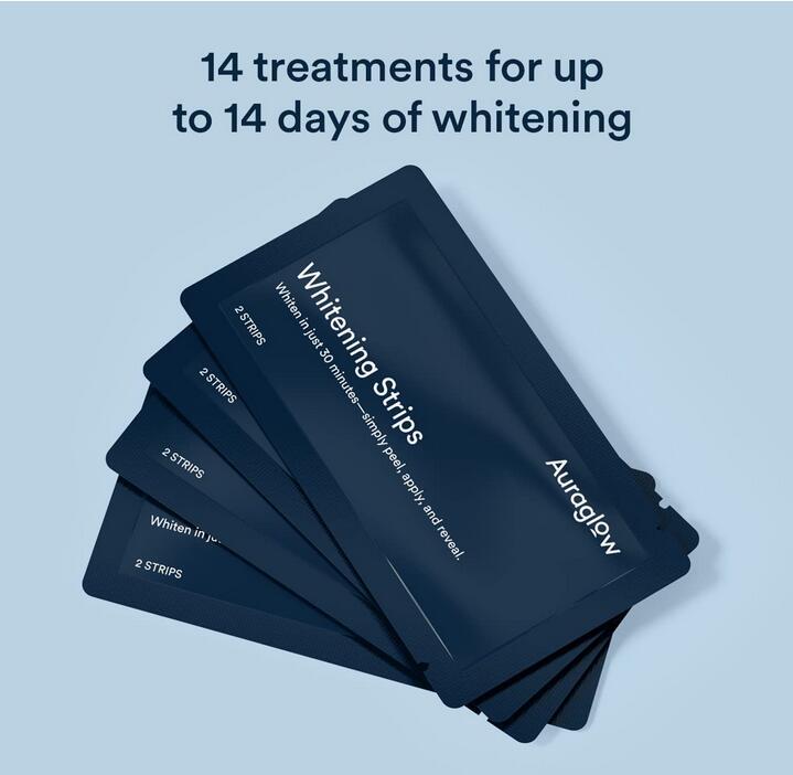 【追跡可能海外メール便】 AuraGlow Teeth Whitening Strips 8 Strips, 14 Day Treatment オーラグロウ 14回分（28枚） Enamel Safe, Whiten Teeth, Hydrogen Peroxide Stripsホワイトニングケア　ホワイトニング　白い歯　虫歯予防　テープ　ホワイトニングテープ