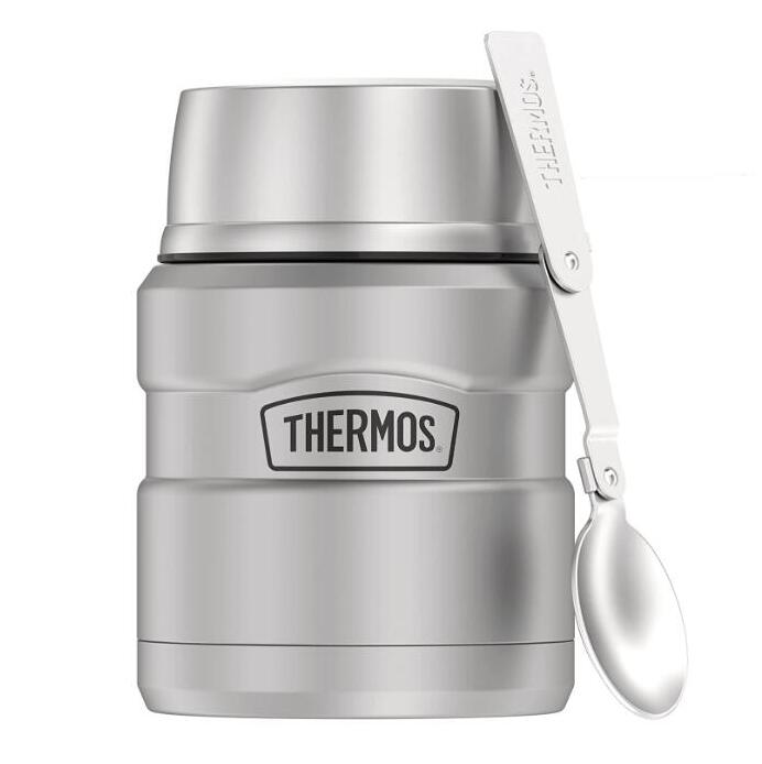 THERMOS Food Jar with Spoon 16 Ounce Stainless Steel サーモス ステンレスキング 16オンス フードジャー 折りたたみスプーン付き ステンレススチール