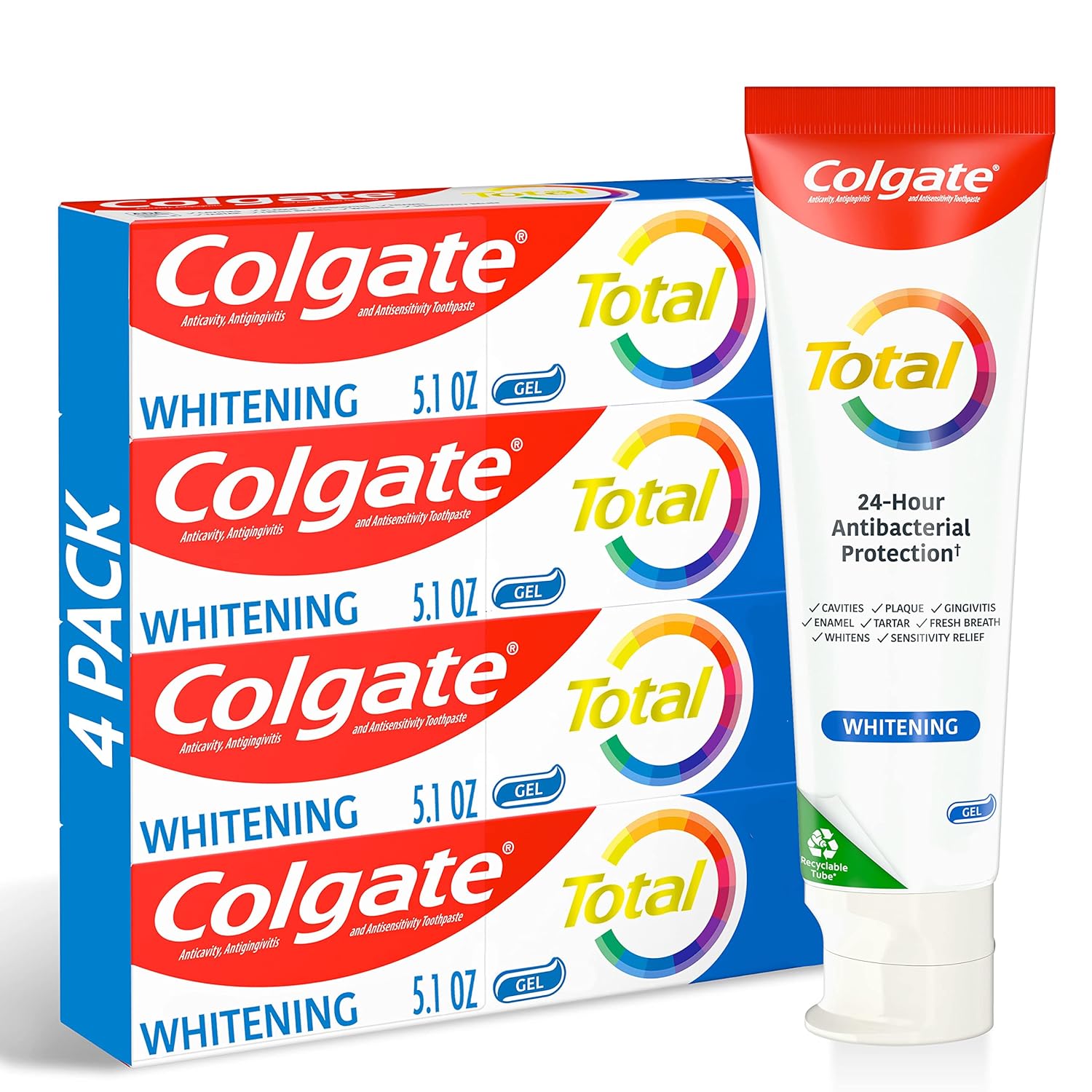 【エクスプレス便】【 お得な4本セット】コルゲート Colgate Total Whitening Toothpaste Gel 10 Benefits Whitens Teeth and Provides Sensitivity Relief Mint Flavor 4 Pack 5.1 Ozトータル ホワイトニング歯磨き粉ジェル 白い歯 知覚過敏