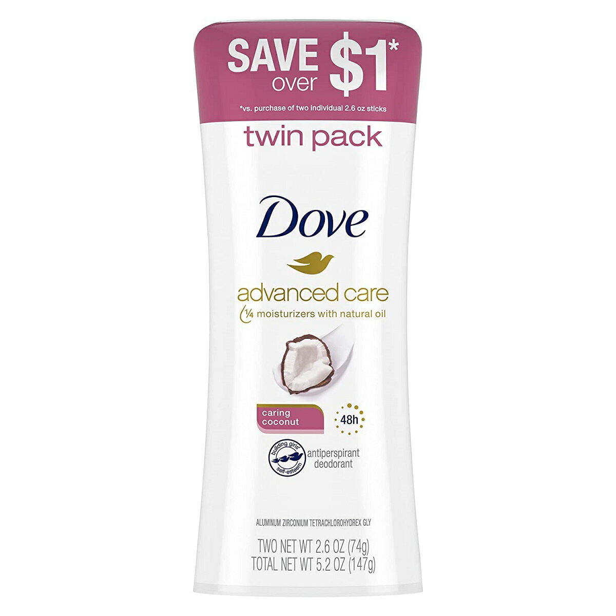 【エクスプレス便】【お得な2本セット】Dove Advanced Care Antiperspirant Deodorant Stick Caring Coconut 2.6oz pack of 2ダヴ アドバンスドケア 制汗剤 デオドラントスティック ココナッツ 74g（2本セット）スティックタイプ　汗・匂いの悩み　女性用