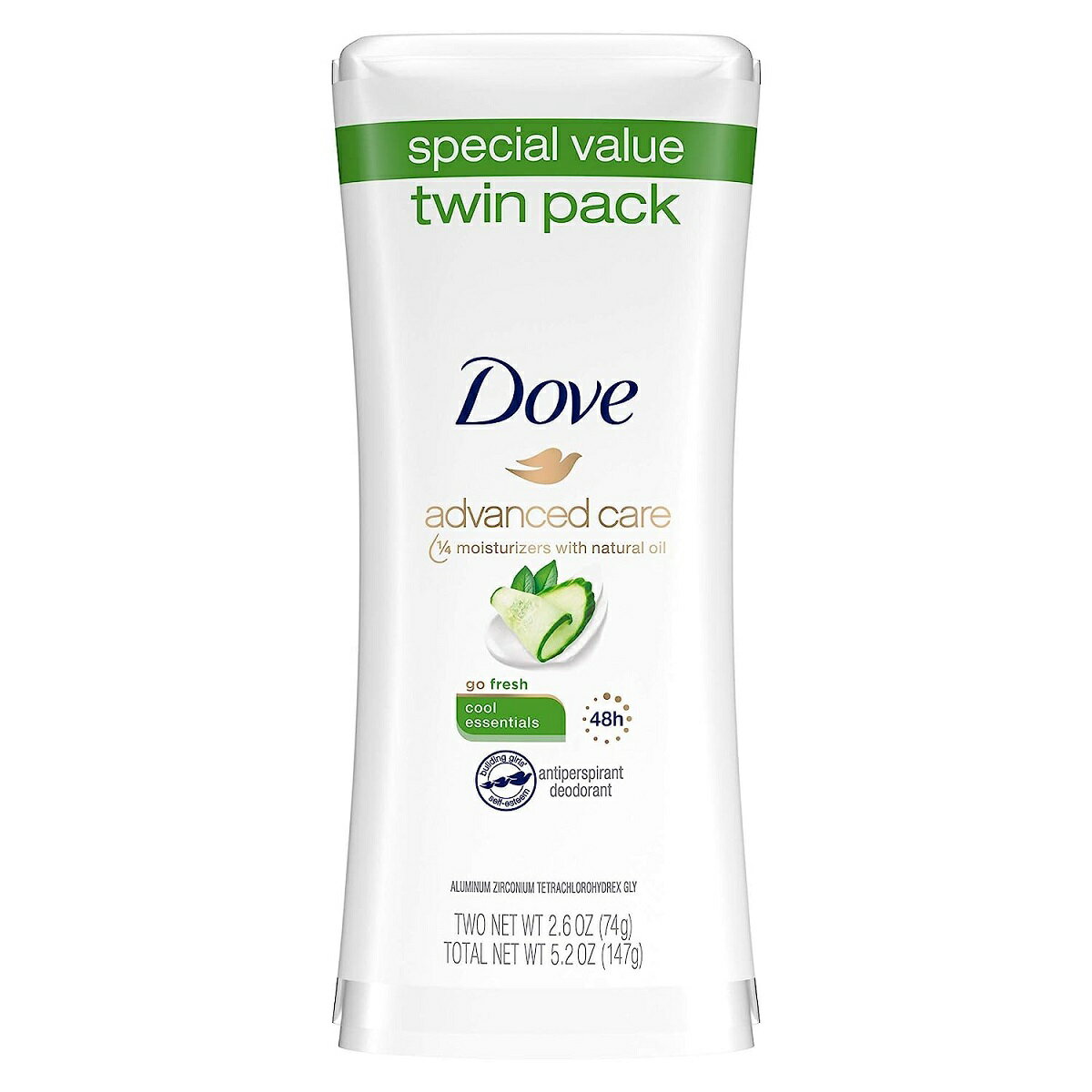 【エクスプレス便】【お得な2本セット】Dove Advanced Care Antiperspirant Deodorant Cool Essentials 2.6oz pack of 2ダヴ アドバンスドケア 制汗剤 デオドラントスティック クールエッセンシャル 74g（2本セット）スティックタイプ　汗・匂いの悩み　女性用