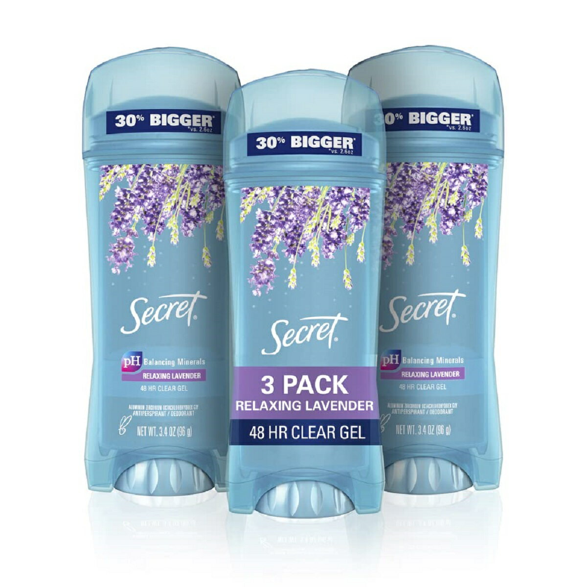 Secret Antiperspirant and Deodorant Relaxing Lavender Clear Gel 3.4 oz (Pack of 3)シークレット 制汗剤&デオドラント リラックスラベンダー クリアジェル 96g（3本セット）女性用　スティックタイプ　長時間　無色