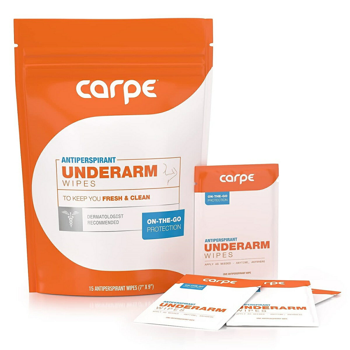 【エクスプレス便】Carpe Antiperspirant Underarm Wipes 15 wipesカルペ 脇用 制汗シート 15枚入り脇汗　ワキガ　消臭　制汗剤　清潔　個別包装