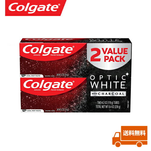  Colgate Optic White Charcoal Toothpaste for Whitening Teeth with Fluoride Cool Mint 4.2oz (2 Pack) コルゲートチャコールホワイトニング 119g 2本セット ホワイトニング 歯磨き粉