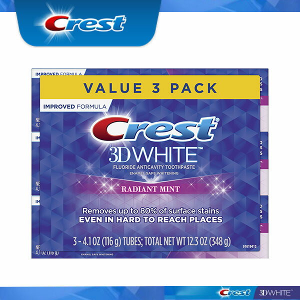 【エクスプレス便】Crest 3D White Radiant Mint 4.1oz　pack of 3 　エクスプレス便　【116g お得な3本セット】　クレスト3Dホワイト　ラディアントミント　116g / 4.1oz 3本 ホワイトニング歯磨き粉　ホワイトニング　白い歯