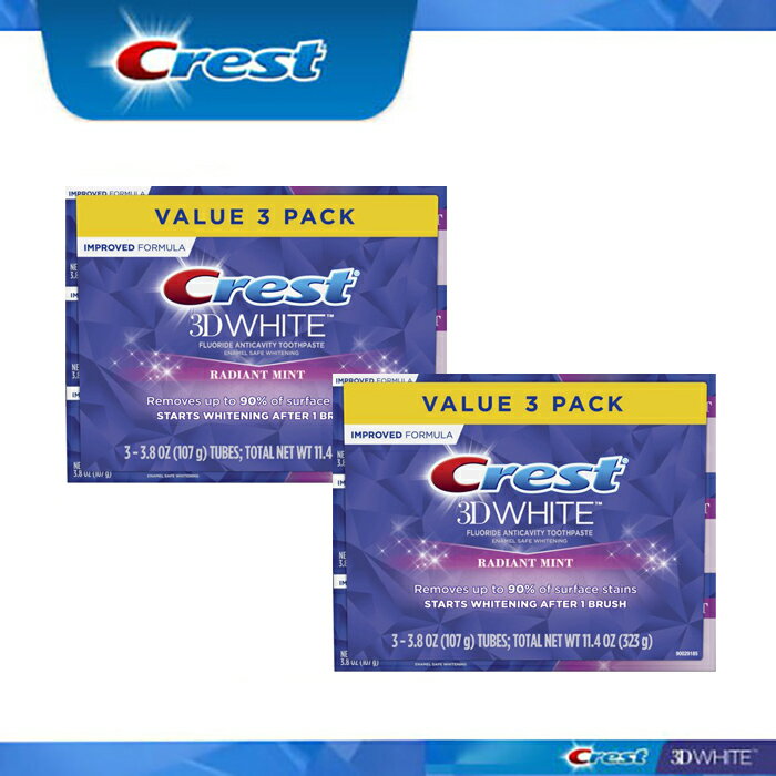 【エクスプレス便】Crest 3D White Radiant Mint 3.8oz　pack of 6 　エクスプレス便　【107g お得な6本セット】　クレスト3Dホワイト　ラディアントミント　107g / 3.8oz 6本 ホワイトニング歯磨き粉　ホワイトニング　白い歯