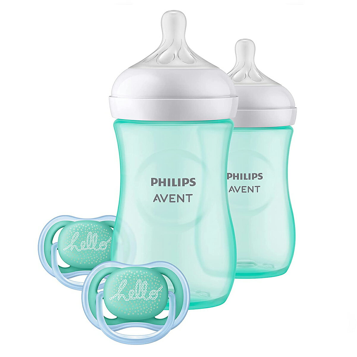 Philips 哺乳びんセット ティール 9ozボトル2本セット(1カ月～) ＋ 6-18カ月用のおしゃぶり2個付き Philips AVENT Natural Baby Bottle with Natural Response Nipple, Teal Baby Gift Set, SCD837/02