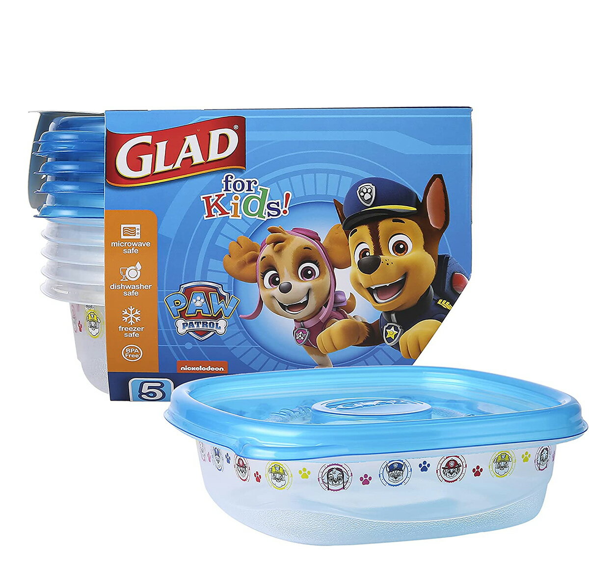 Glad for Kids Paw Patrol GladWare Medium Lunch Square Food Storage Containers 5 Count Set パウ・パトロール グラッド ミディアムランチコンテナー 5個入り　ピクニック　お弁当　プラスチック　BPAフリ