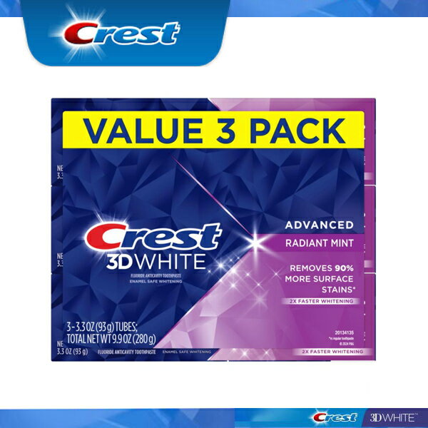 【エクスプレス便】最新版 Crest 3D White Advanced Radiant Mint 3.3oz pack of 3【93g お得な3本セット】クレスト3Dホワイト ラディアントミント 93g 3本 ホワイトニング歯磨き粉 ホワイトニ…