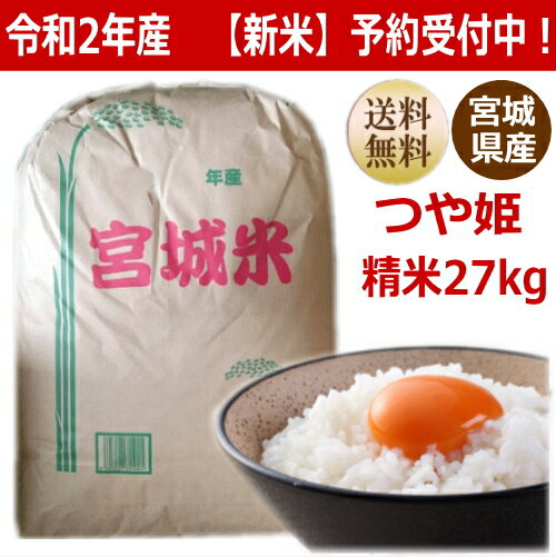 【新米予約】【令和2年産】つや姫 白米27kg×1袋小分けできます！宮城県産【宮城県_物産展】【送料無料】【減農薬米】【沖縄・離島へは別途送料が加算されます】