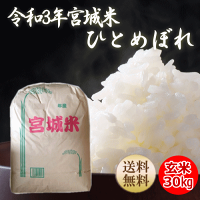 【令和元年産】ひとめぼれ玄米30kg×1袋宮城県産【宮城県_物産展】【送料無料】【減農薬米】キャッシュレス5%還元対象商品!