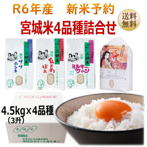新米予約【令和6年宮城米】詰合せ 4.5kg×4袋(3升×4袋) 宮城県産【宮城県_物産展】【送料無料】宮城県WEB物産展※沖縄へのお届けは+2,240円加算されますのサムネイル