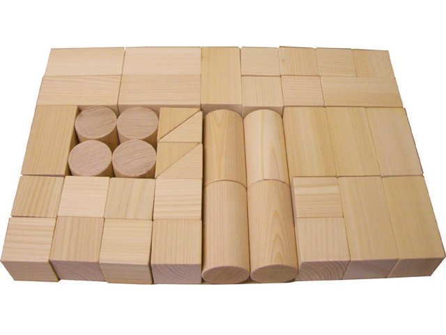 木遊舎(MOKUYUSYA) 4センチ基尺なので積みやすい木製つみき【ひのき積み木52ピース】お片付けに便利な収納袋付き！