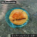 Mt.Paulowniaのロゴをレーザー刻印したウッドをレジンで固めたコースターになります。 ＊注意：料理直後のお鍋、沸騰直後のケトル等々は溶けますのでご注意下さい。 あくまでコースターとしてご使用下さい。 ■素材：(WODD部分)多摩産檜　(コーティング部分)レジン ■サイズ：直径11cm ■日本製 ■製品番号：s/#MT-07