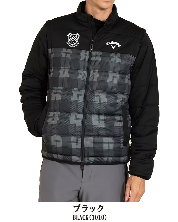 キャロウェイ メンズ ゴルフウェア スターストレッチ チェックプリント 2WAY フルジップ 中綿ブルゾン C23215109 M-3L [即納]