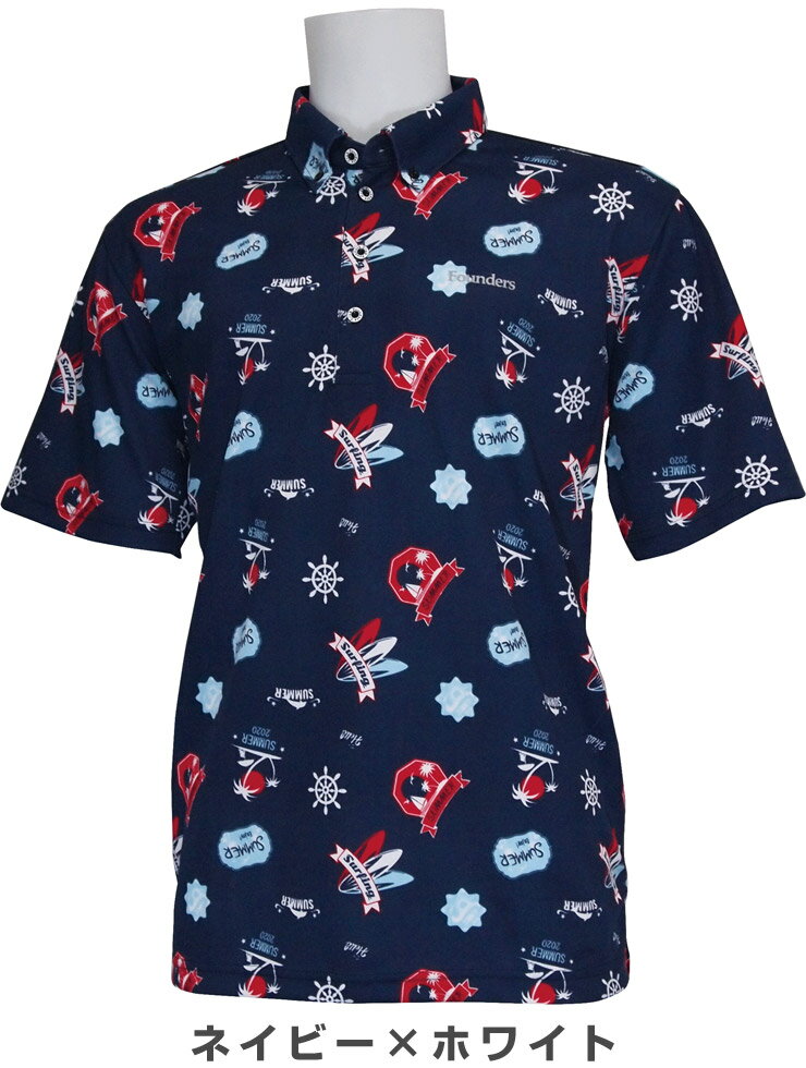 [セール]ファウンダースクラブ メンズ ゴルフウエア リゾート柄プリント ボタンダウン 半袖ポロシャツ FC-4276S 2020年春夏モデル M-O