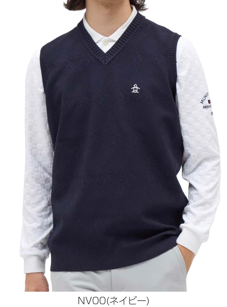 マンシングウェア 地柄 Vネック ニットベスト ゴルフウェア メンズ 2025年秋冬モデル M-LL MG5FVE80M [即納]