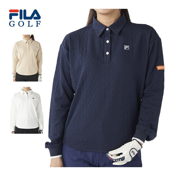 フィラゴルフ 3Dジャカード ロゴ柄 長袖 ポロシャツ ウェア レディース 2025年秋冬モデル M-LL 795-500 [即納]