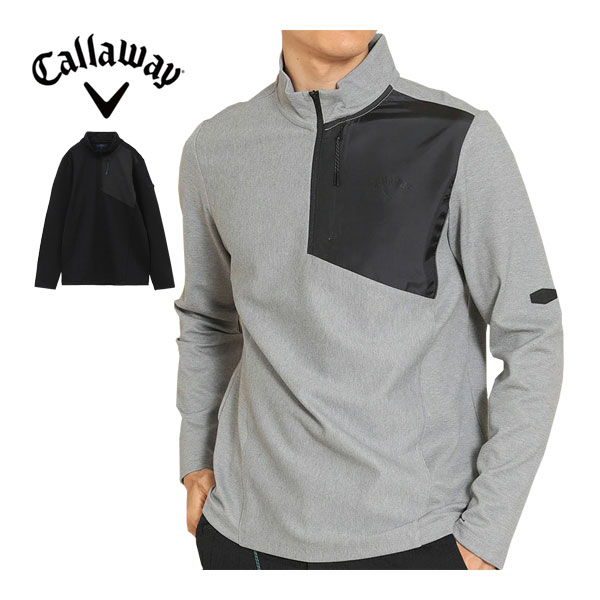 ☆ポイントUp14日20時から！キャロウェイ メンズ ゴルフウェア ハーフジップ モックネック 長袖シャツ C22233108 M-3L 【即納】のサムネイル