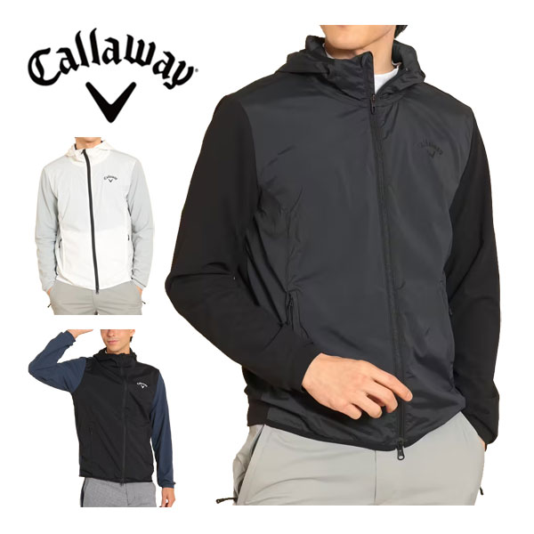☆ポイントUp14日20時から！キャロウェイ メンズ ゴルフウェア ナイロンストレッチ＆ミニカノコ ハイブリッド フルジップ スウェット フーディ ブルゾン C23117101 M-3L 【即納】