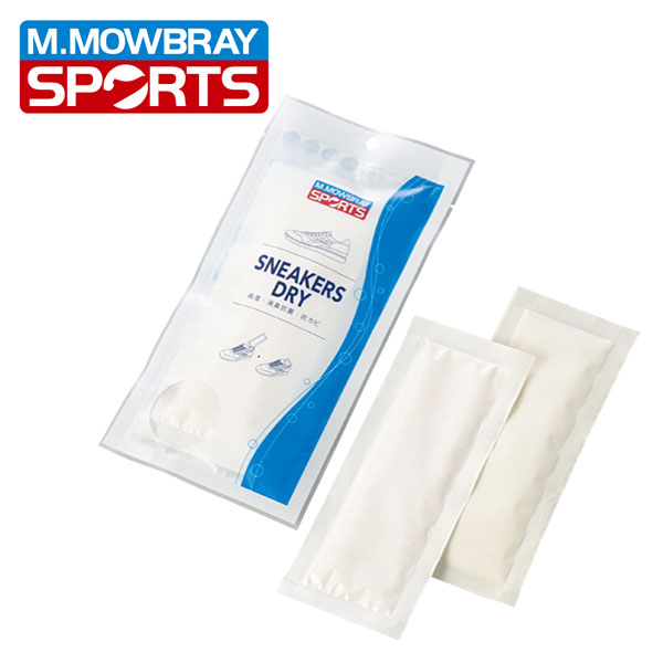 メーカー希望小売価格はメーカーカタログに基づいて掲載しています。M.MOWBRAY SPORT エム・モゥブレイ スポーツ シューズケア シューケア 靴 くつ スニーカーケア 吸湿 消臭 抗カビ 抗菌 使い捨て 乾燥剤 吸湿材 防臭 劣化防止M.モゥブレィ スポーツ 除湿乾燥剤 スニーカードライ 吸湿・消臭・抗カビ・抗菌 1つ4役!天然由来の使い捨て機能性吸湿製品 一般的なシリカゲルの5〜7倍の吸湿力を持ったハイパワーの機能性吸湿製品です。 化学の力を利用してカビの温床になる湿気と気になるイヤなニオイを吸い取り、大切な靴をカビや劣化から守ります。 原材料には安全性の高いパルプ由来の天然素材を採用し、燃えるゴミでの処分を可能とした、まったく新しいエコな製品です。 原産国 日本 成分 ・無水塩化カルシウム ・増粘剤（水溶性天然高分子） 内容量 28g×2個入り 用途 スニーカー、革靴、パンプス、ブーツ、サンダル、下駄箱などの除湿、消臭、抗菌、抗カビ