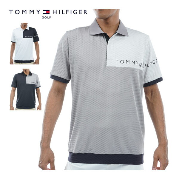 トミー ヒルフィガー ポロシャツ メンズ トミーヒルフィガー ゴルフ ウェア メンズ カラーブロック リンクスジャガード 半袖 ポロシャツ THMA432 2024年春夏モデル M-XL