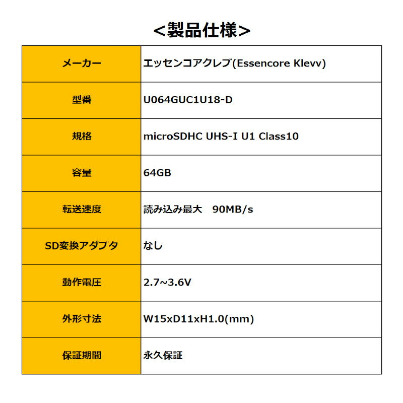 microSDXCカード microSDカード メモリカード 64GB エッセンコア クレブ U064GUC1U18-D Class10 UHS-I Essencore Klevv Nintendo Switch sd 64g sdカード マイクロ sd スマホ スイッチ PR01 グリーンハウス