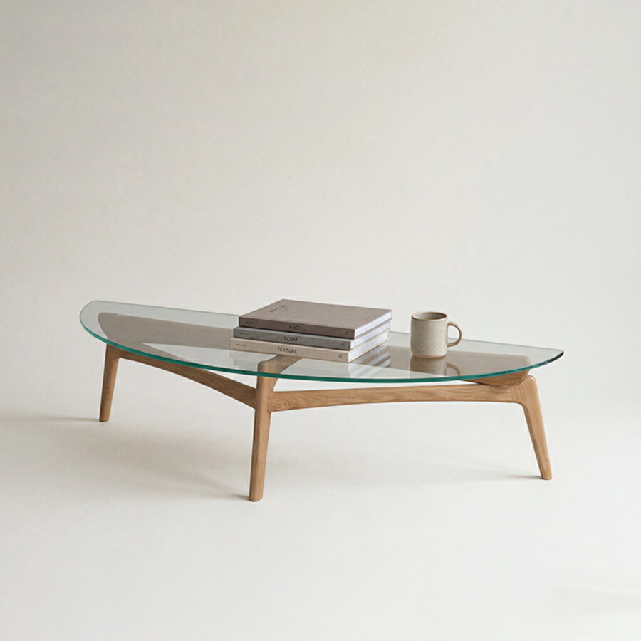 Luu Table リビングテーブル 幅 130cm 奥行き 45cm 高さ 33cm ガラス天板 オーク テーブル コーヒーテーブル ローテーブル 無垢材 ガラス ナチュラル 北欧 天板 半円 半月型 木製 木 リビング