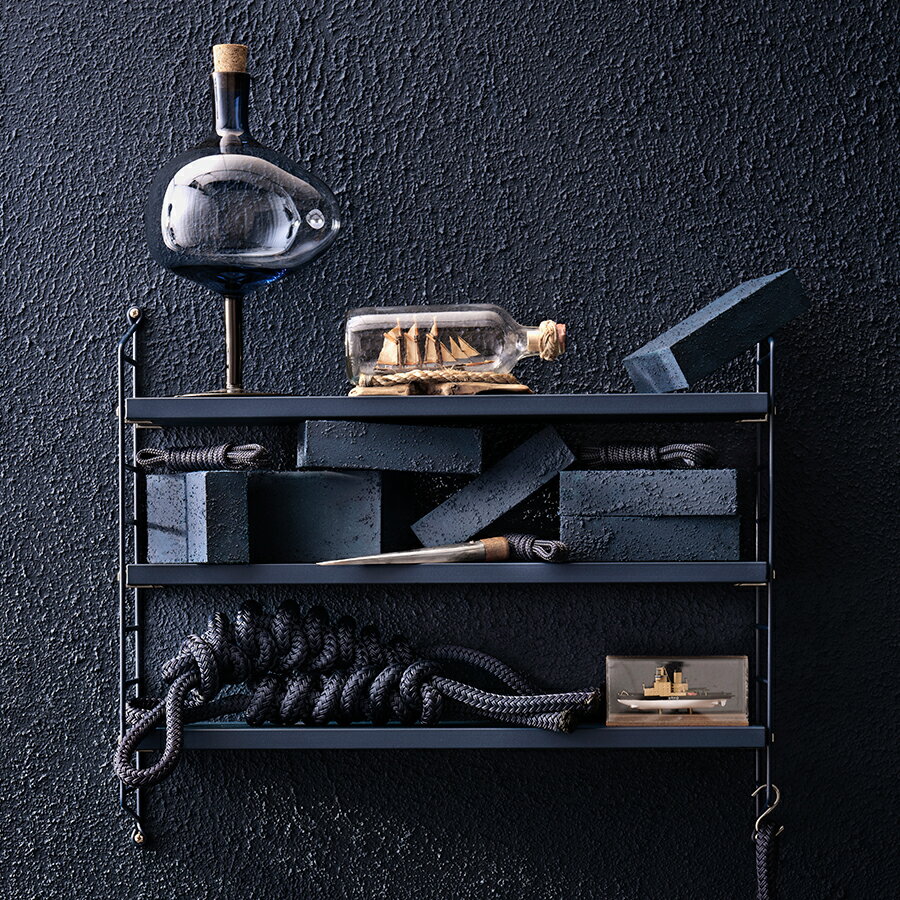 【日本代理店】String Pocket Nybrobl? ニーブロブロー | ブルー ネイビー 青 紺 ストリングポケット ストリングシェルフ 飾り棚 壁掛け 棚 シェルフ ウォールシェルフ インテリア 北欧 北欧家具 北欧インテリア 収納 リビング 組み立て 幅58cm