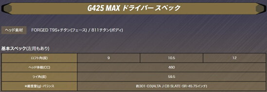 【9/19出荷】ピンG425MAXドライバーALTAJCBSLATEPINGマックスDriverアルタスレート2020新作ゴルフクラブ